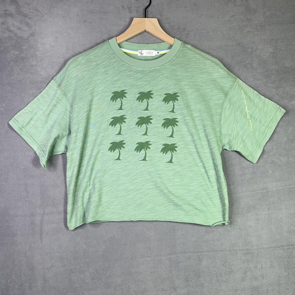 Carve Designs T-Shirt Sage Green Palm Tree Graphic Organic Cotton Size S NWOT